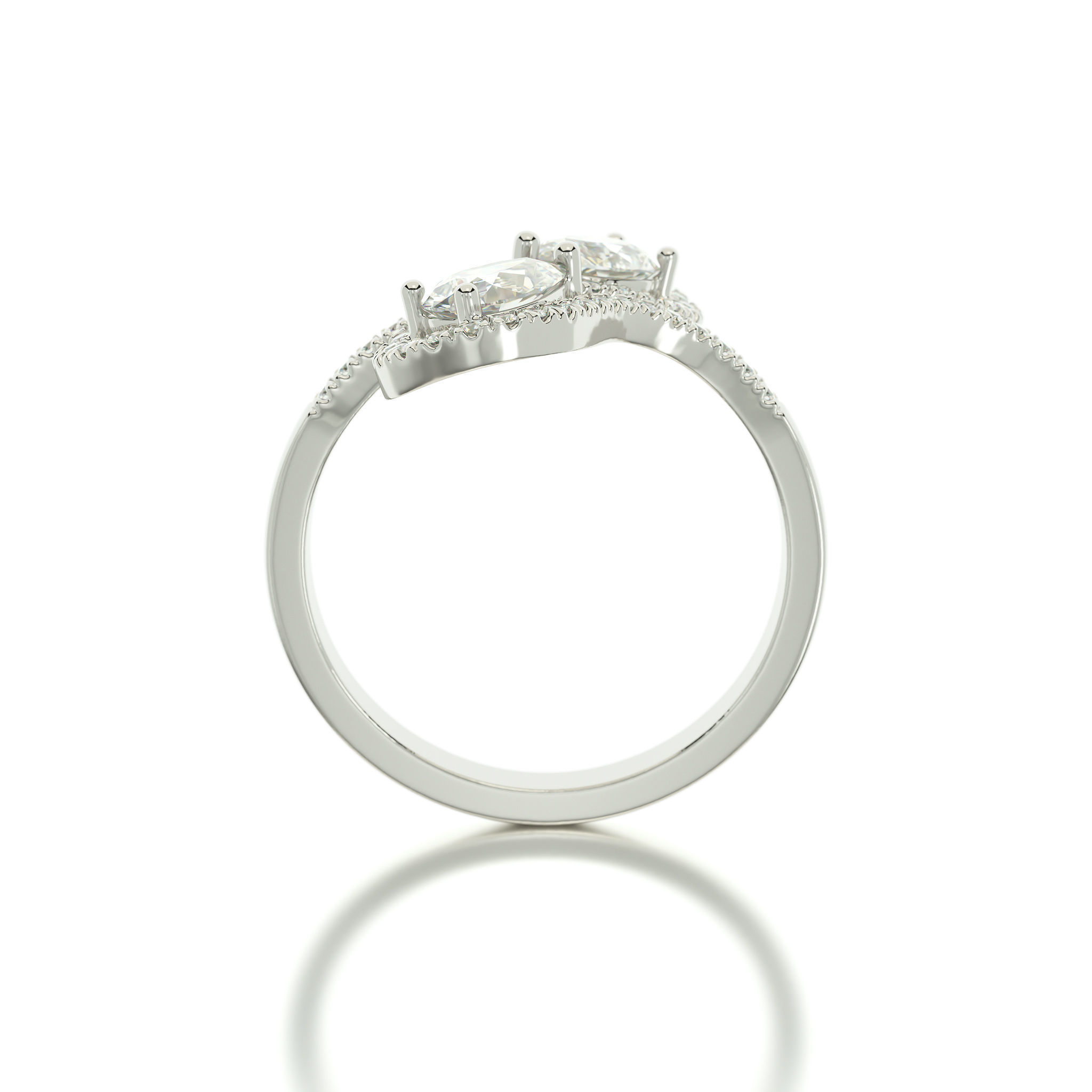 gold diamond ring with pear shape stones 3D print model_4