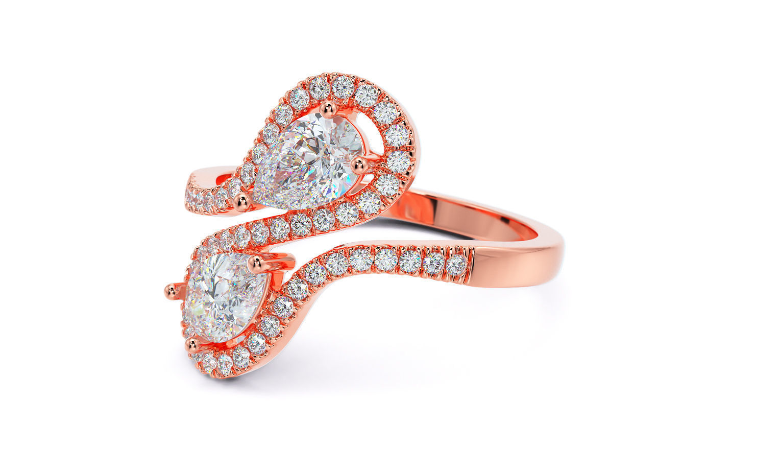 gold diamond ring with pear shape stones 3D print model_29