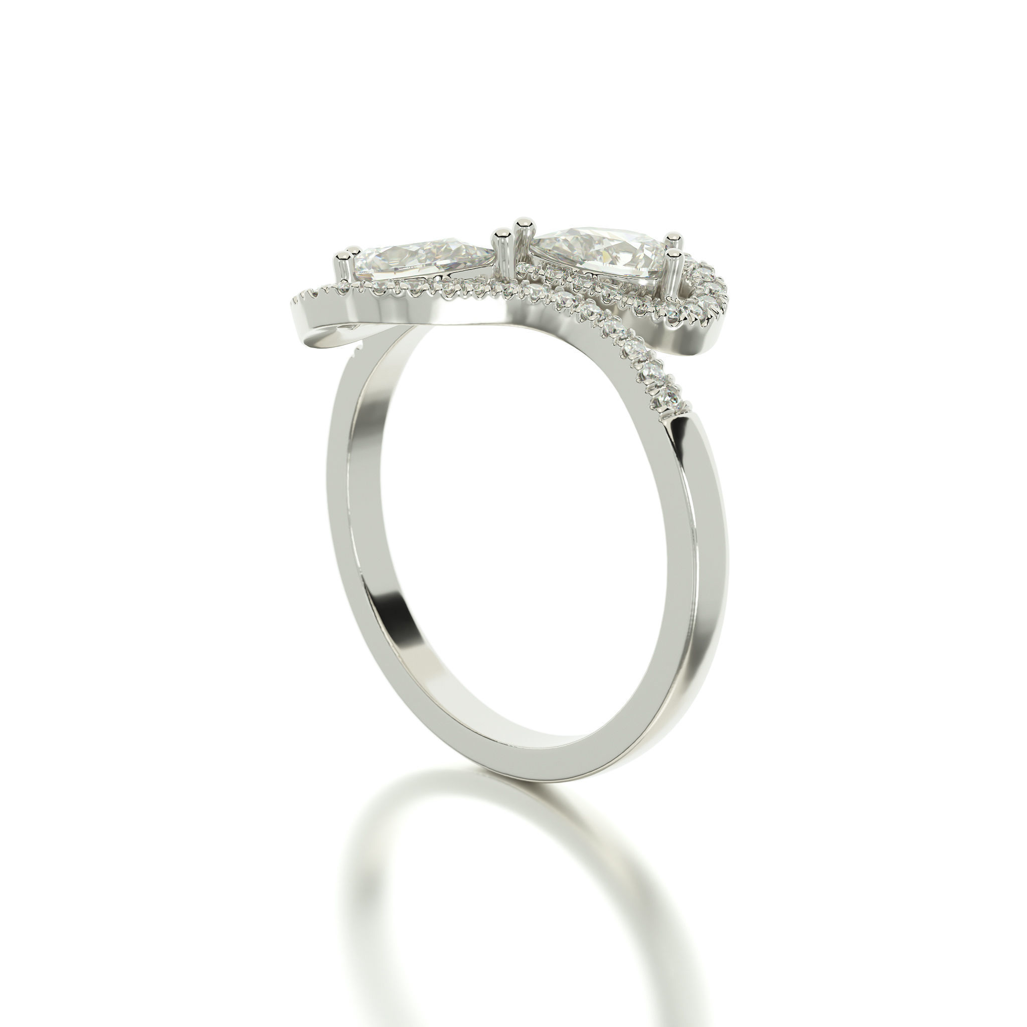 gold diamond ring with pear shape stones 3D print model_2