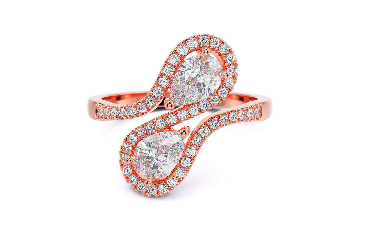 gold diamond ring with pear shape stones 3D print model_33