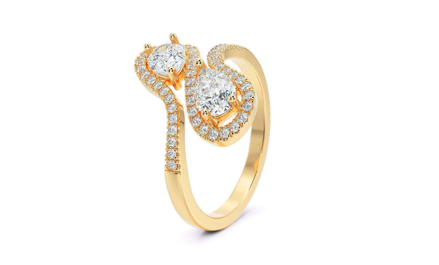 gold diamond ring with pear shape stones 3D print model_23