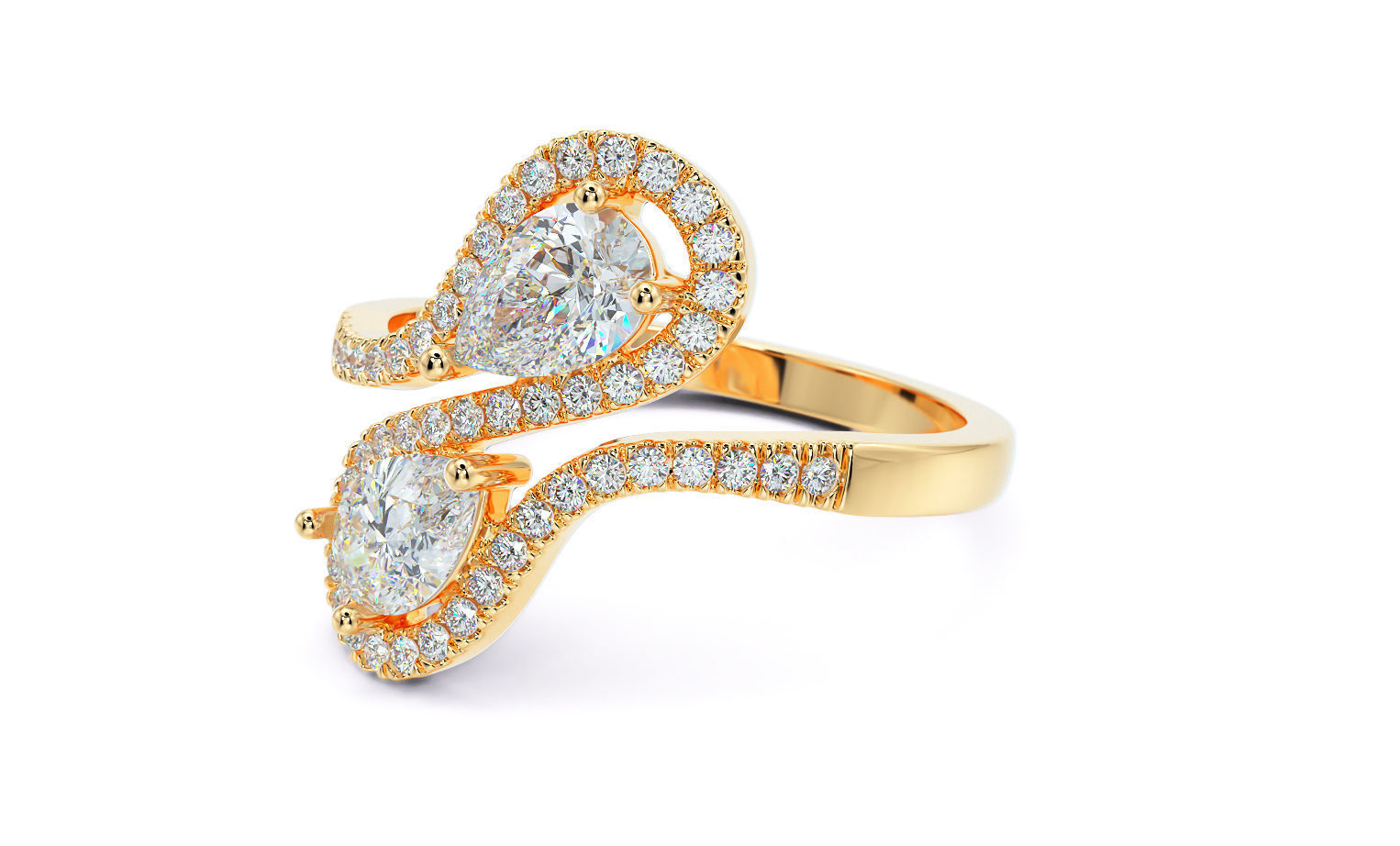 gold diamond ring with pear shape stones 3D print model_16
