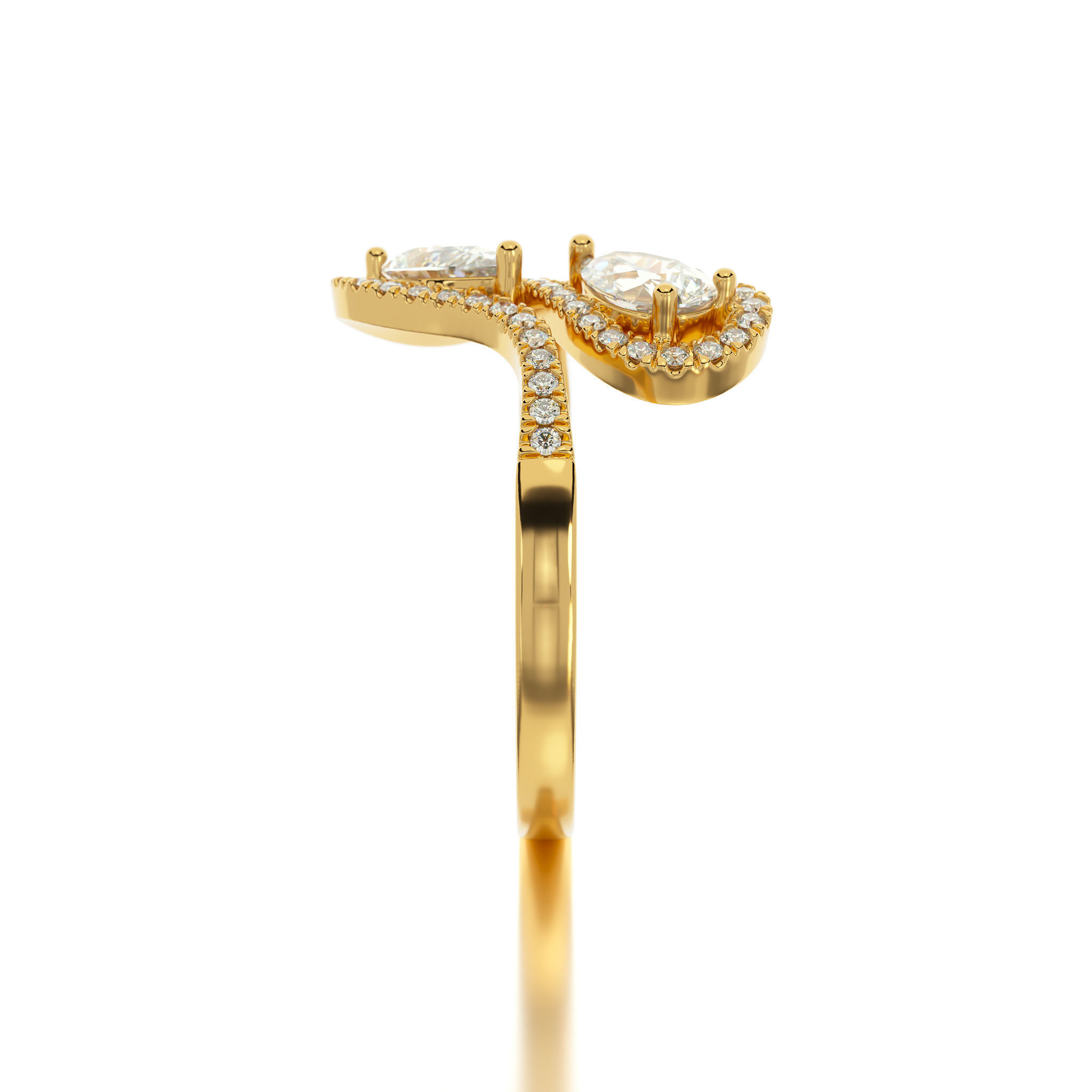 gold diamond ring with pear shape stones 3D print model_5