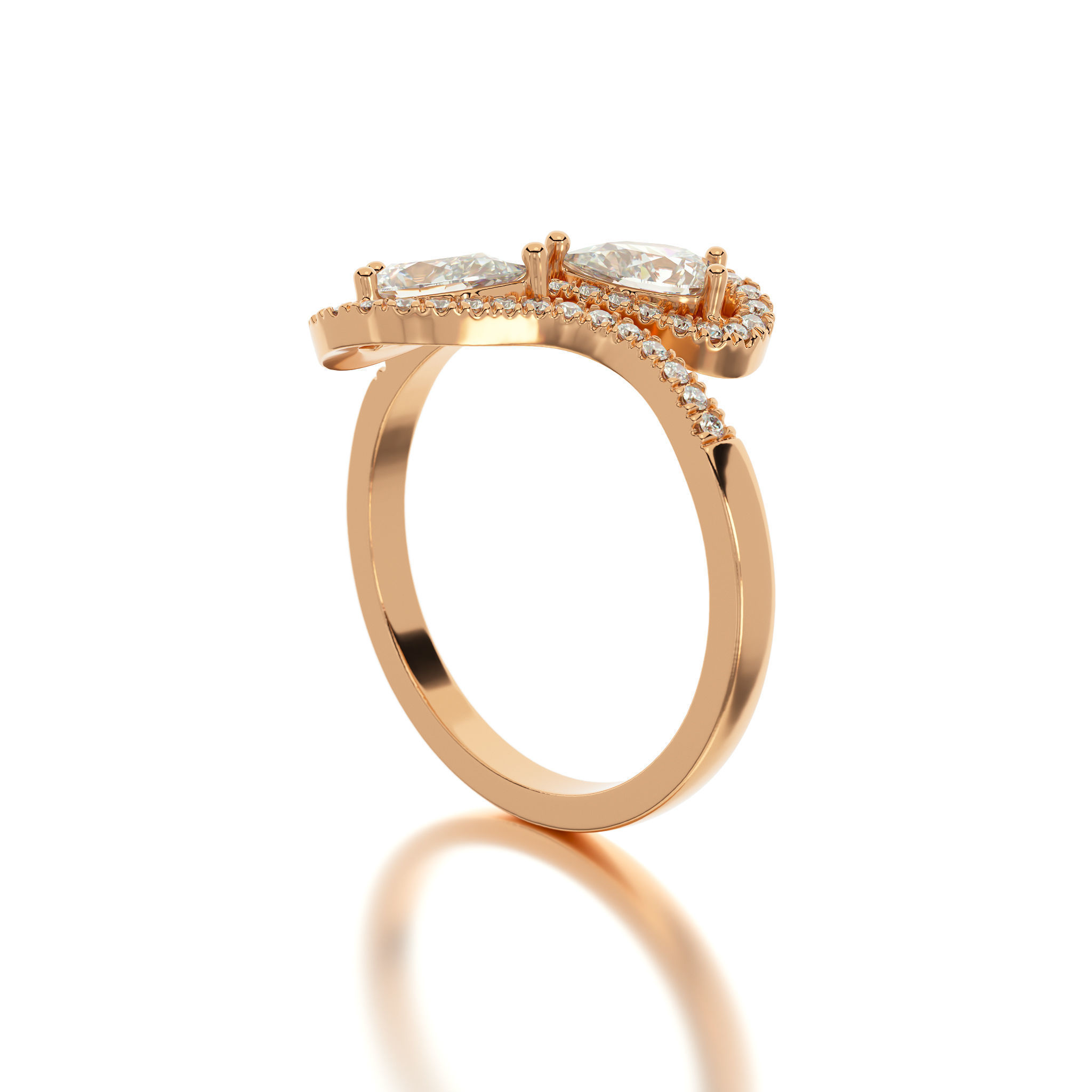 gold diamond ring with pear shape stones 3D print model_9