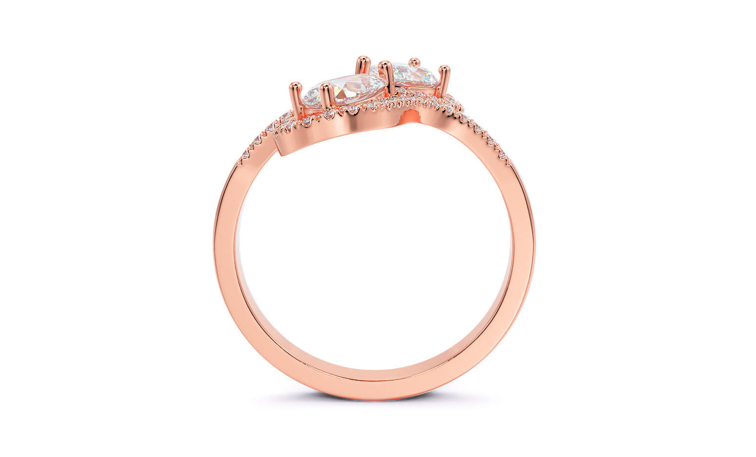 gold diamond ring with pear shape stones 3D print model_32