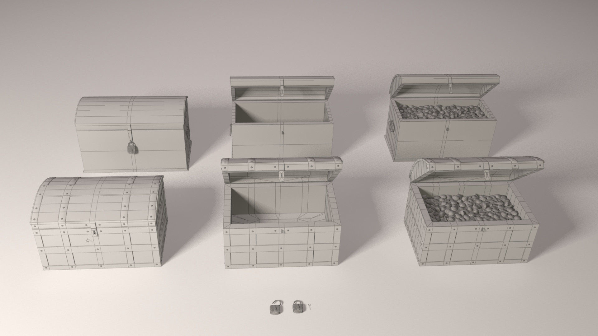 Pirate treasure chests Low-poly 3D model_10