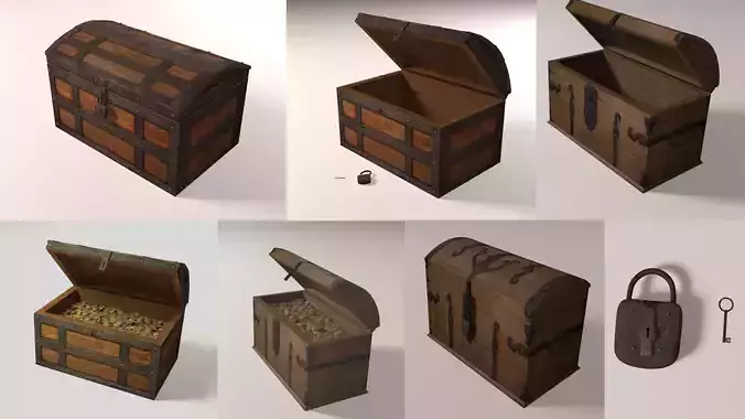 Pirate treasure chests Low-poly 3D model