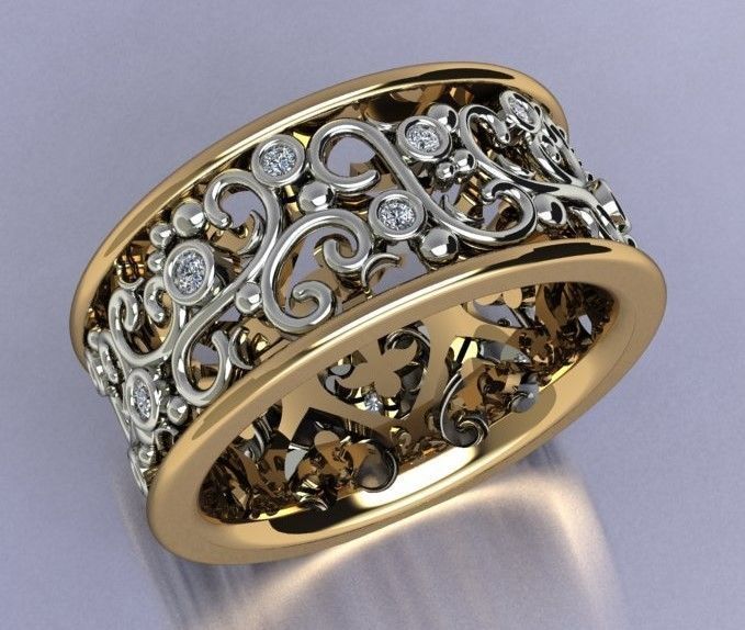 two-color branch style wedding ring 3D print model_4