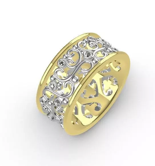 two-color branch style wedding ring 3D print model_0