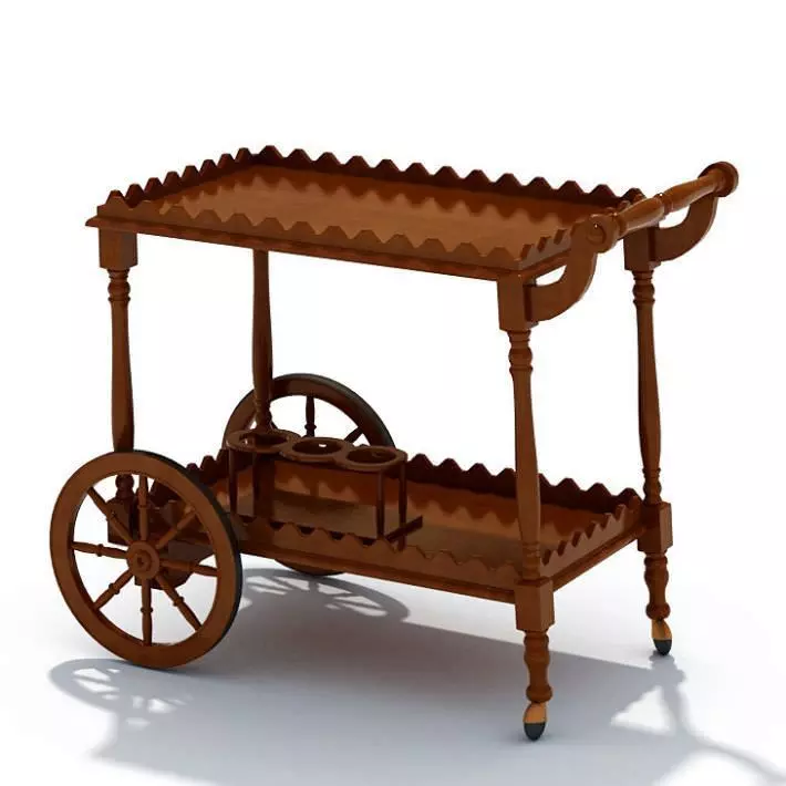 Classic Wooden Table With Wheels 3D model_0