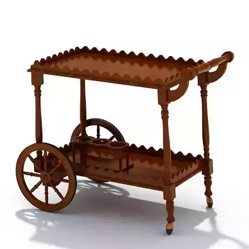Classic Wooden Table With Wheels 3D model
