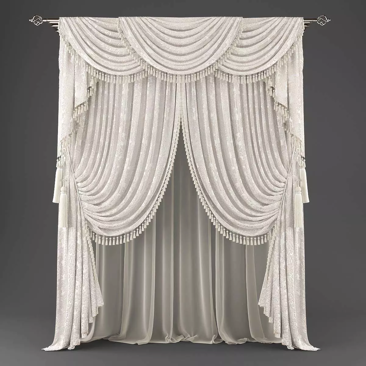 Curtains521 curtain with tassels Low-poly 3D model_0