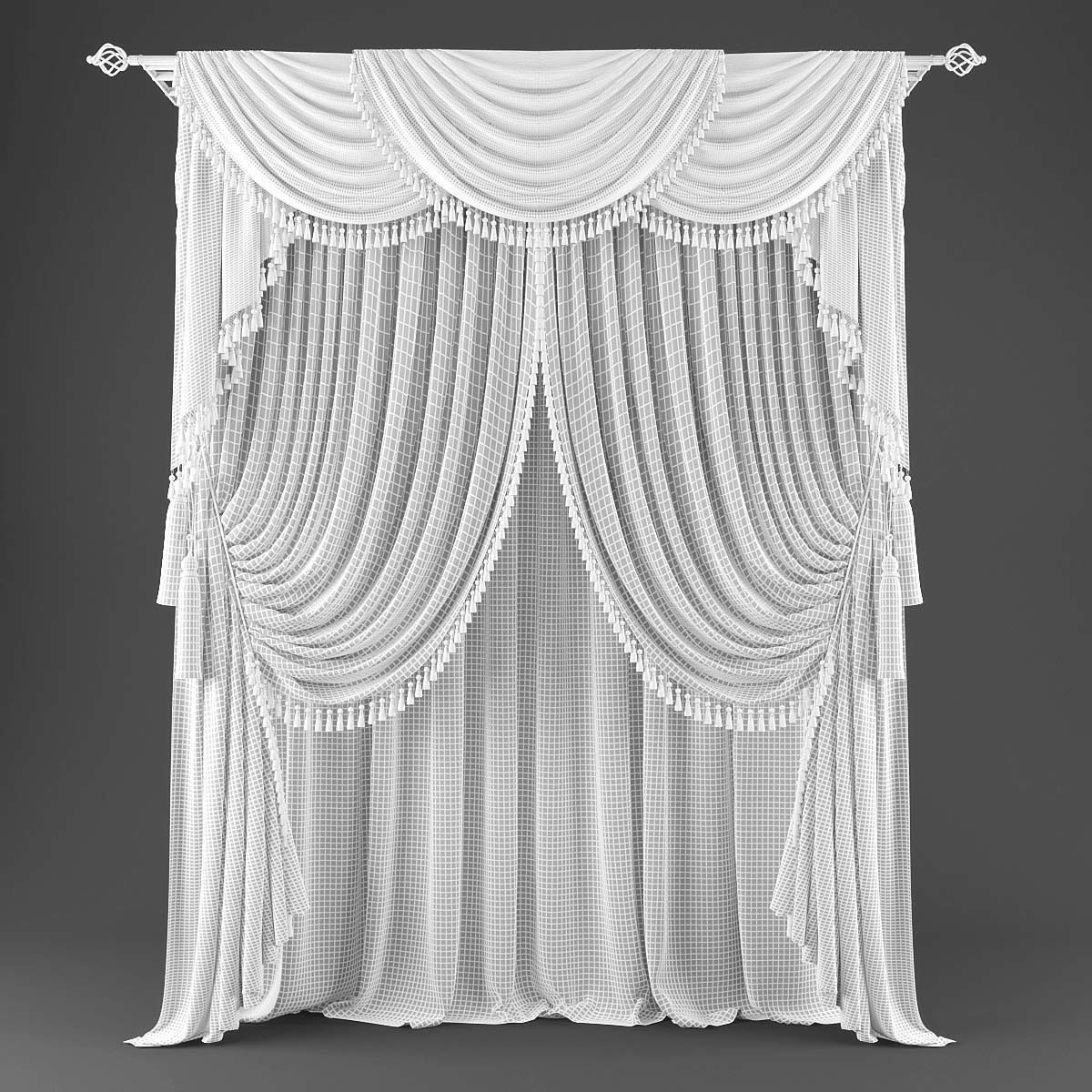 Curtains521 curtain with tassels Low-poly 3D model_1