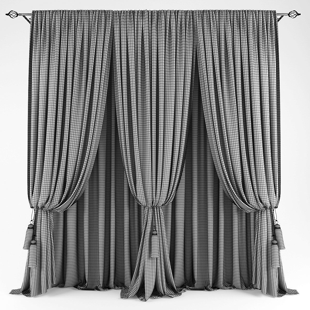 Curtains522 curtains with tassels Low-poly 3D model_1