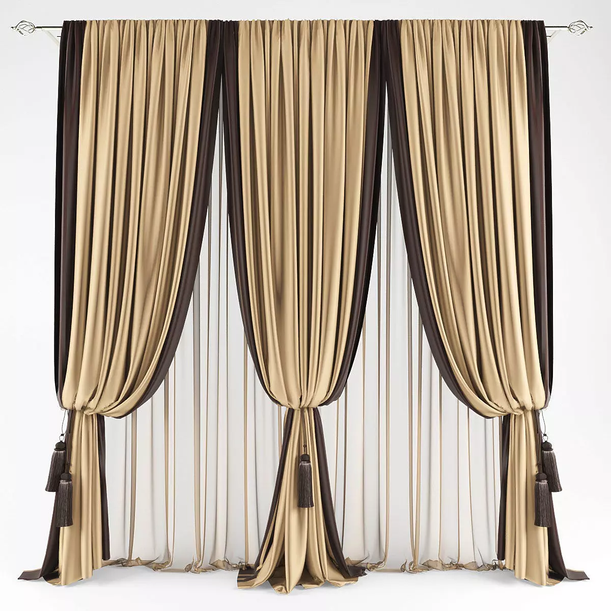 Curtains522 curtains with tassels Low-poly 3D model_0