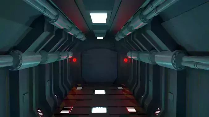 Game Ready Futuristic Sci-Fi Hallway Interior Environment