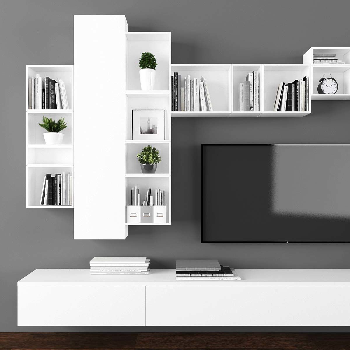 Tv stand set 123 Low-poly 3D model_1