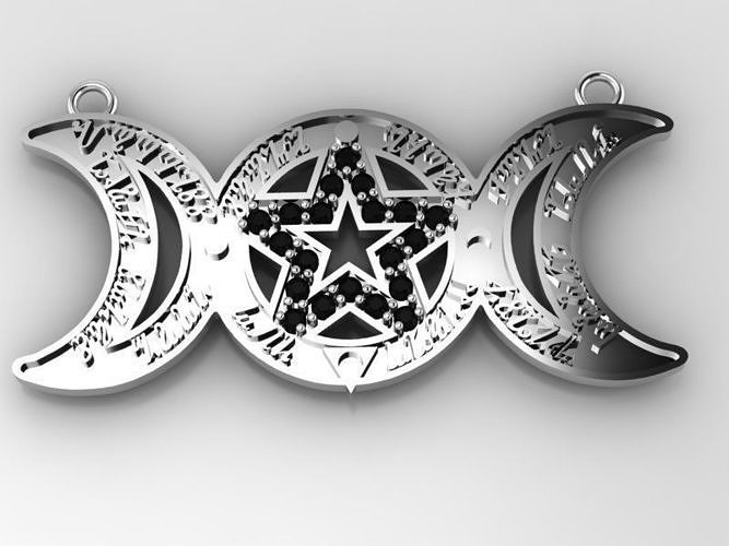 Triple Moon Goddess Pendant with Incantation 3D print model