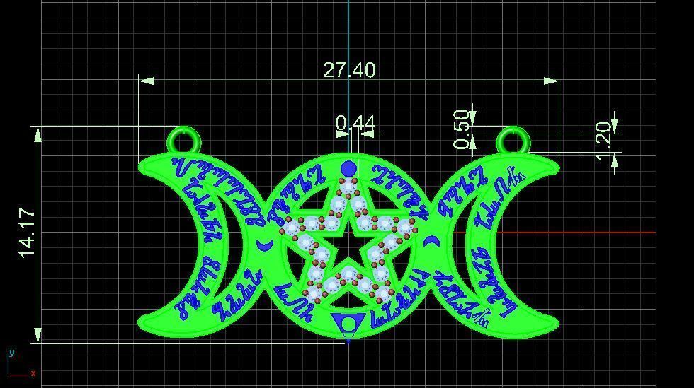 Triple Moon Goddess Pendant with Incantation 3D print model_2