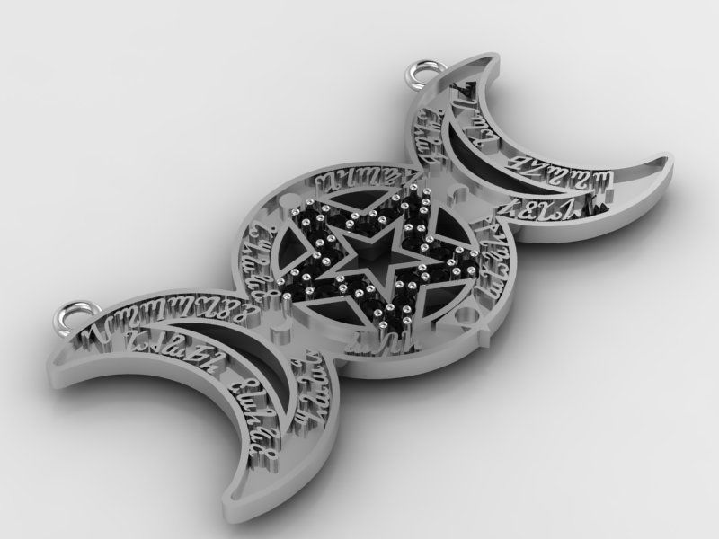 Triple Moon Goddess Pendant with Incantation 3D print model_1