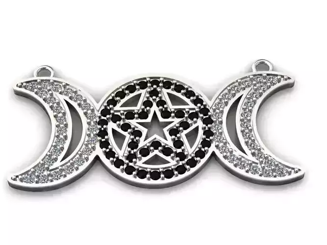 Triple Moon Goddess Pendant with Diamonds and Onyx 3D print model