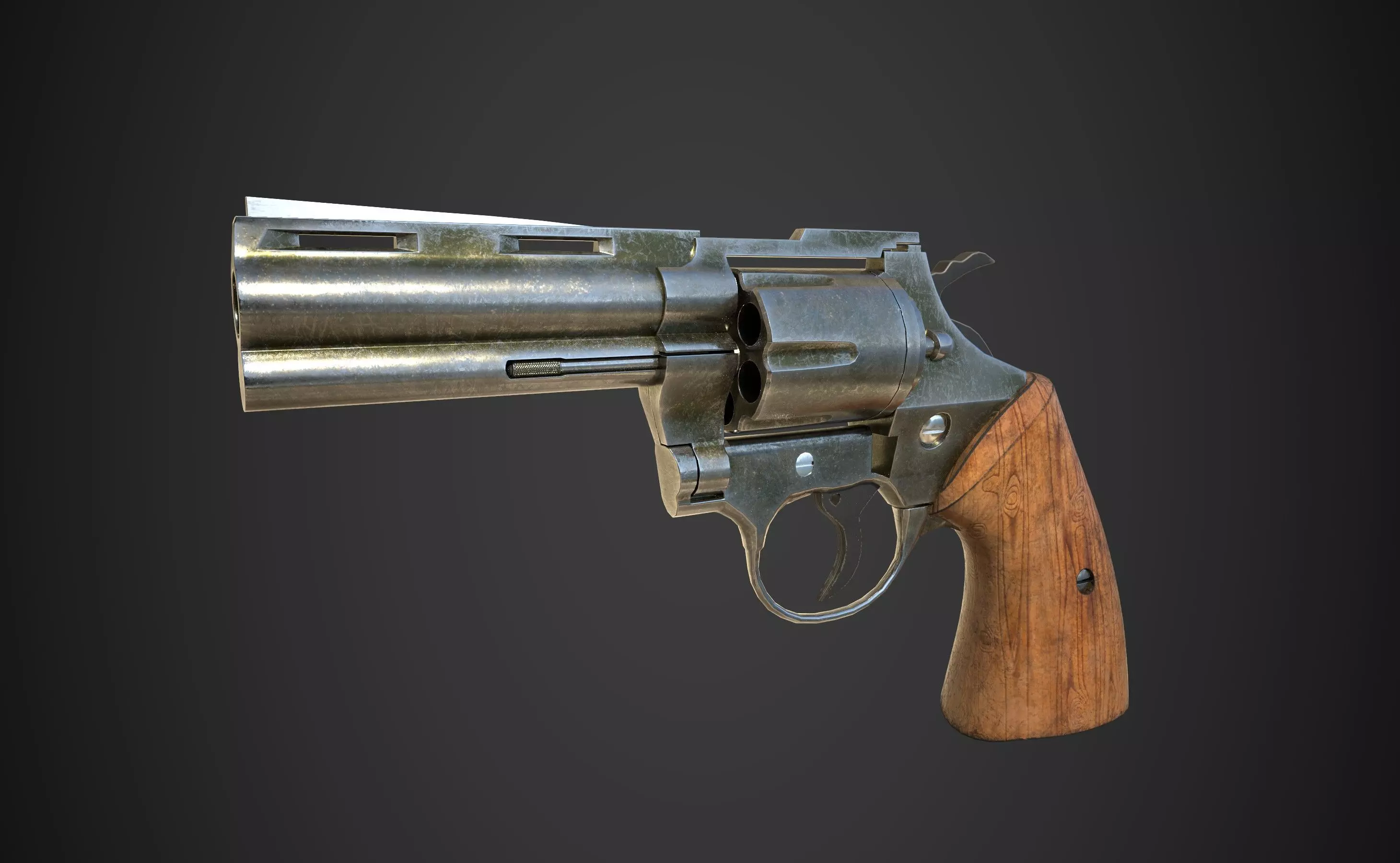 Pistol revolver Low-poly 3D model_0