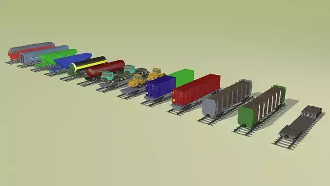 3d model of a diesel locomotive with wagons