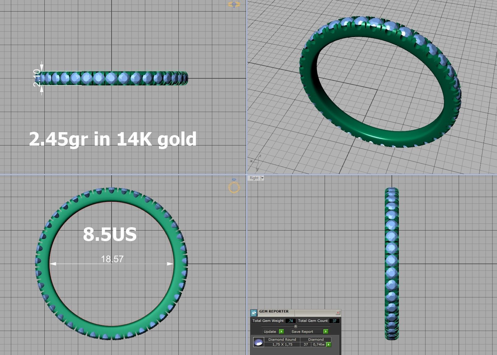 Band Ring French Pave Setting many finger sizes THICK VERSION 3D print model_22