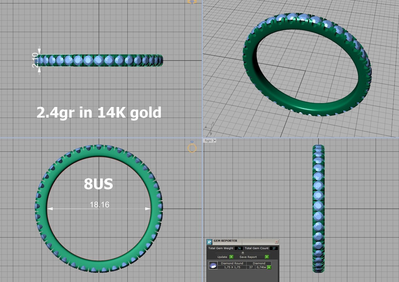Band Ring French Pave Setting many finger sizes THICK VERSION 3D print model_21