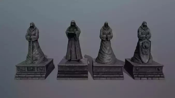 statue set of monk 3D Model Collection