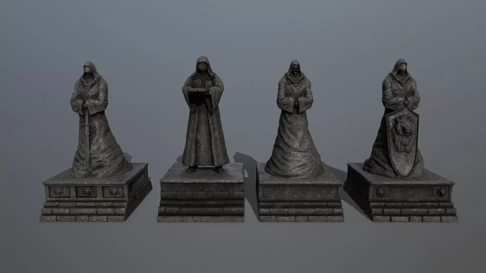 statue set of monk 3D Model Collection_0