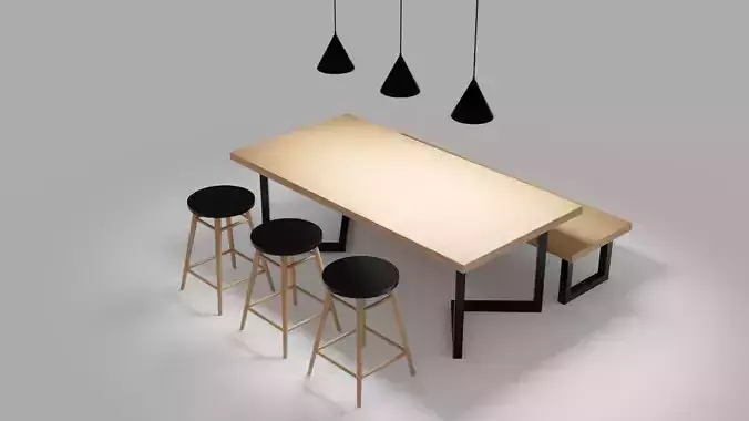 Modern Dining Table Set - Interior 3d model