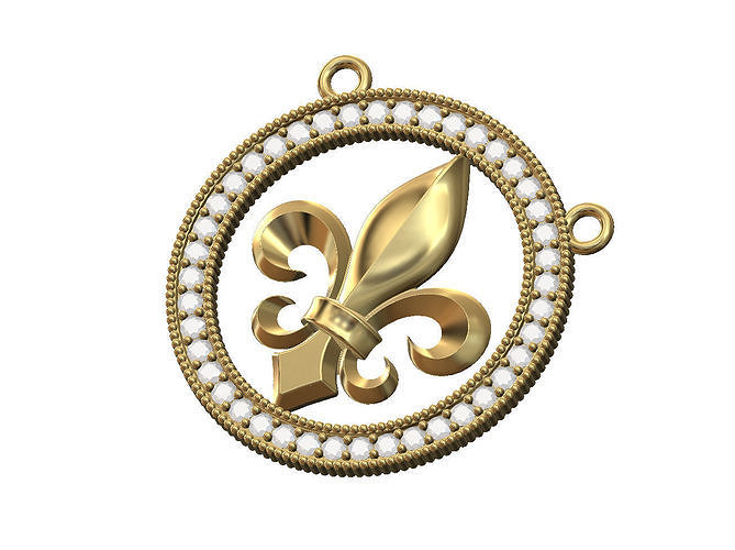 Heraldic lily diamond circle pendant  3D print model