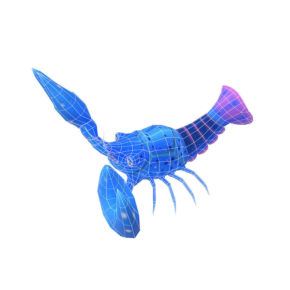 Blue Crayfish animated Low-poly 3D model_5