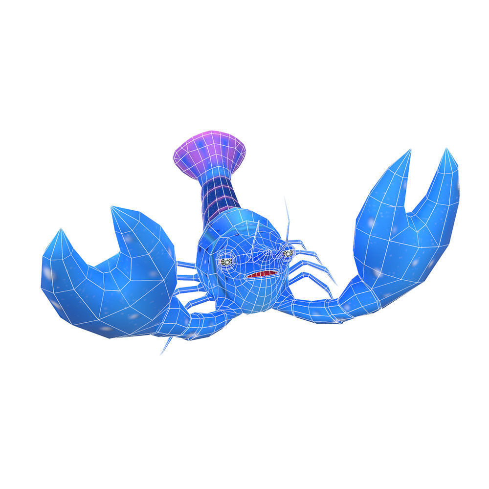 Blue Crayfish animated Low-poly 3D model_4
