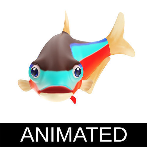Cardinal Tetra fish animated Low-poly 3D model