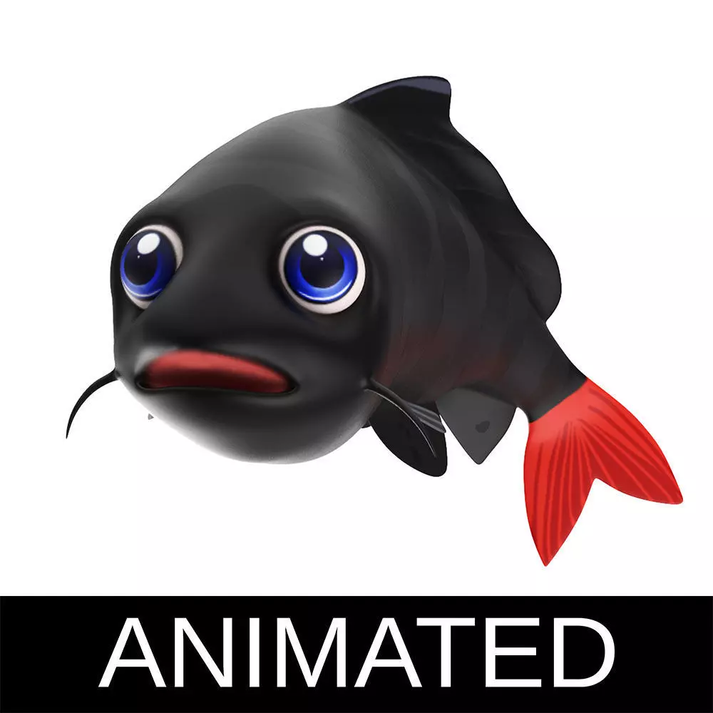 Red Tailed Black Animated Shark Low-poly 3D model_0
