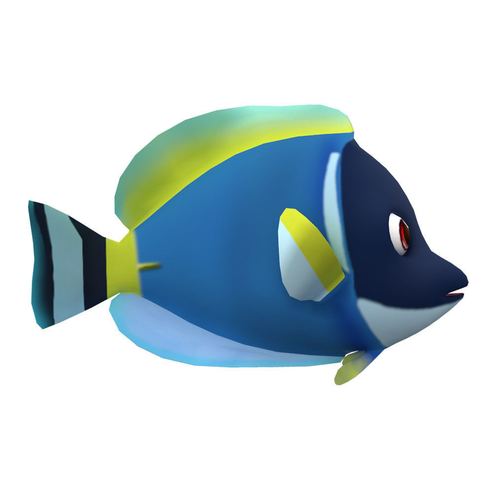 Powder Blue Tang fish animated  Low-poly 3D model_3