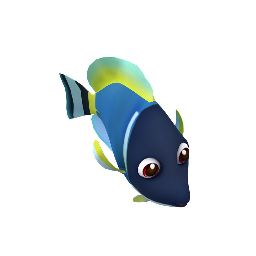 Powder Blue Tang fish animated  Low-poly 3D model_2