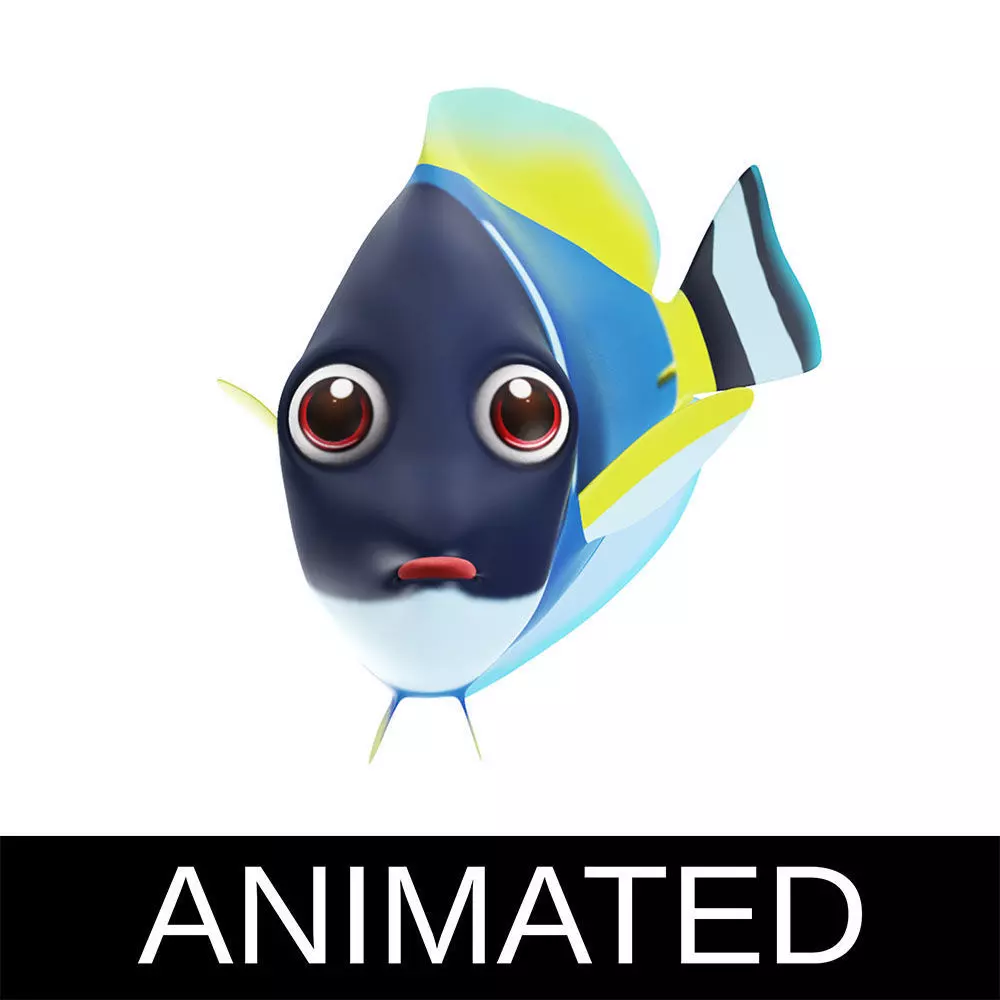 Powder Blue Tang fish animated  Low-poly 3D model_0