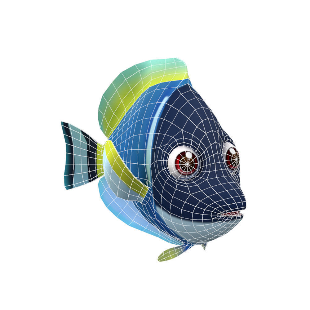 Powder Blue Tang fish animated  Low-poly 3D model_5