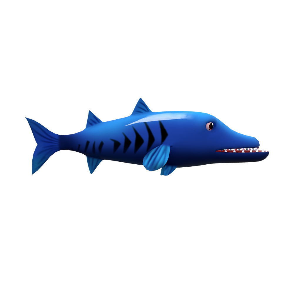 Giant Barracuda Animated Fish Low-poly 3D model_1