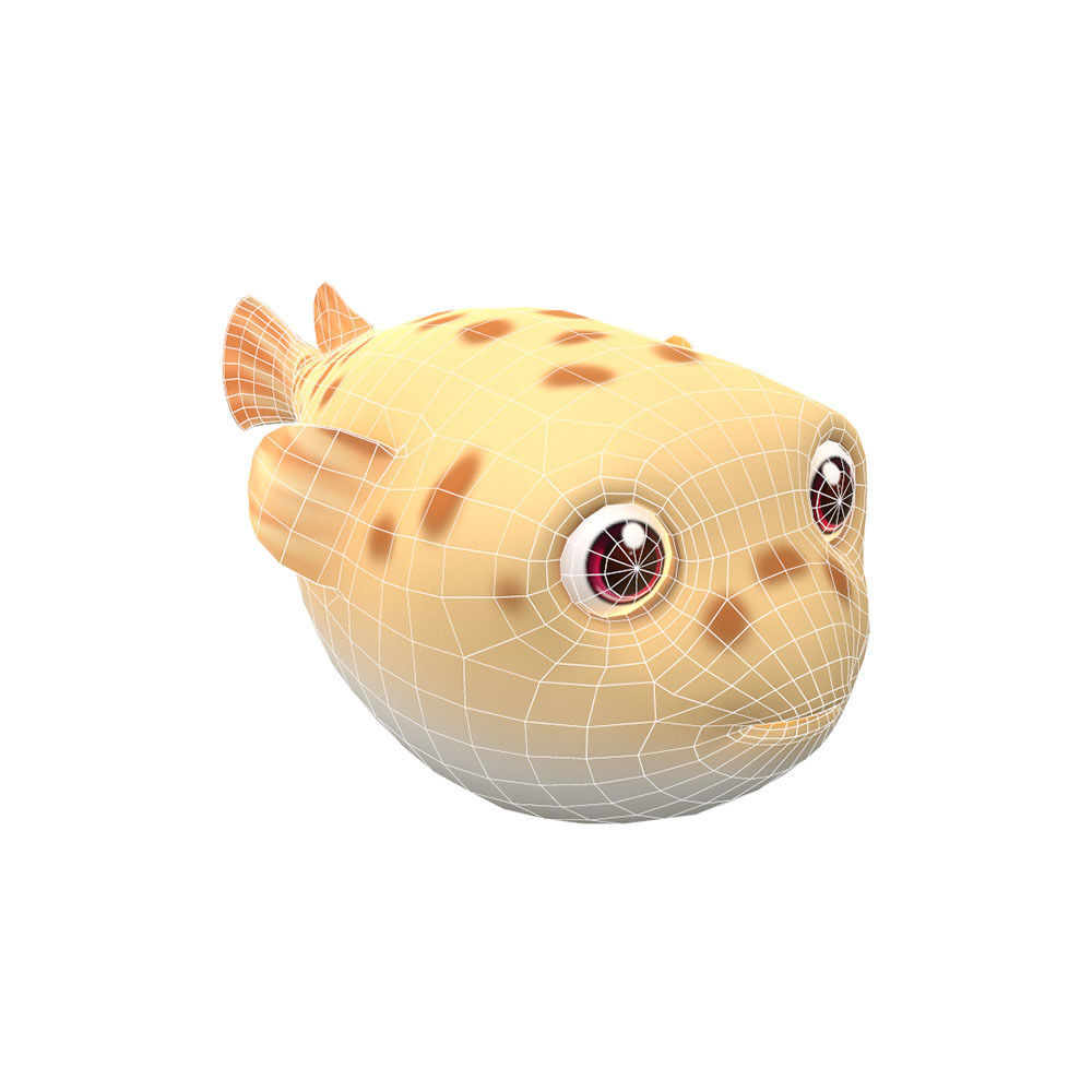 White Spotted Puffer Fish Animated  Low-poly 3D model_6