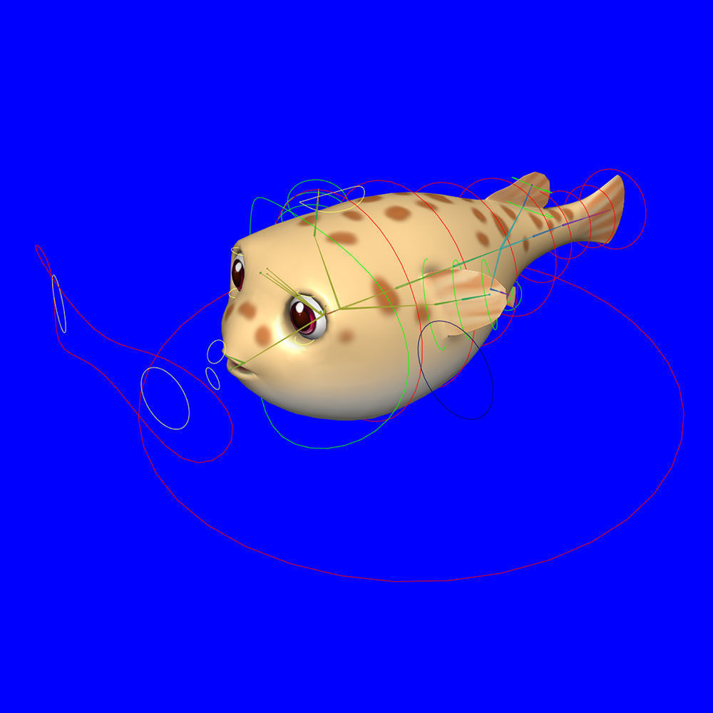 White Spotted Puffer Fish Animated  Low-poly 3D model_8