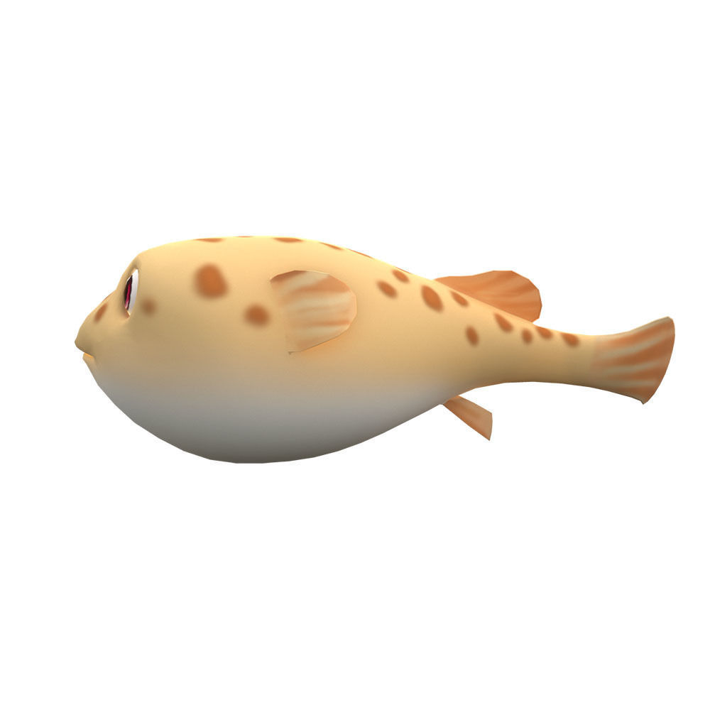 White Spotted Puffer Fish Animated  Low-poly 3D model_3
