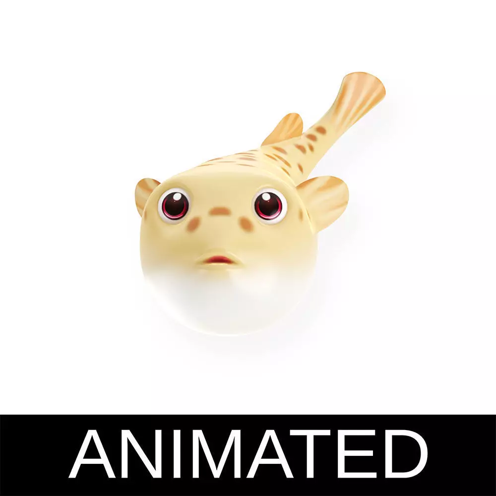 White Spotted Puffer Fish Animated  Low-poly 3D model_0