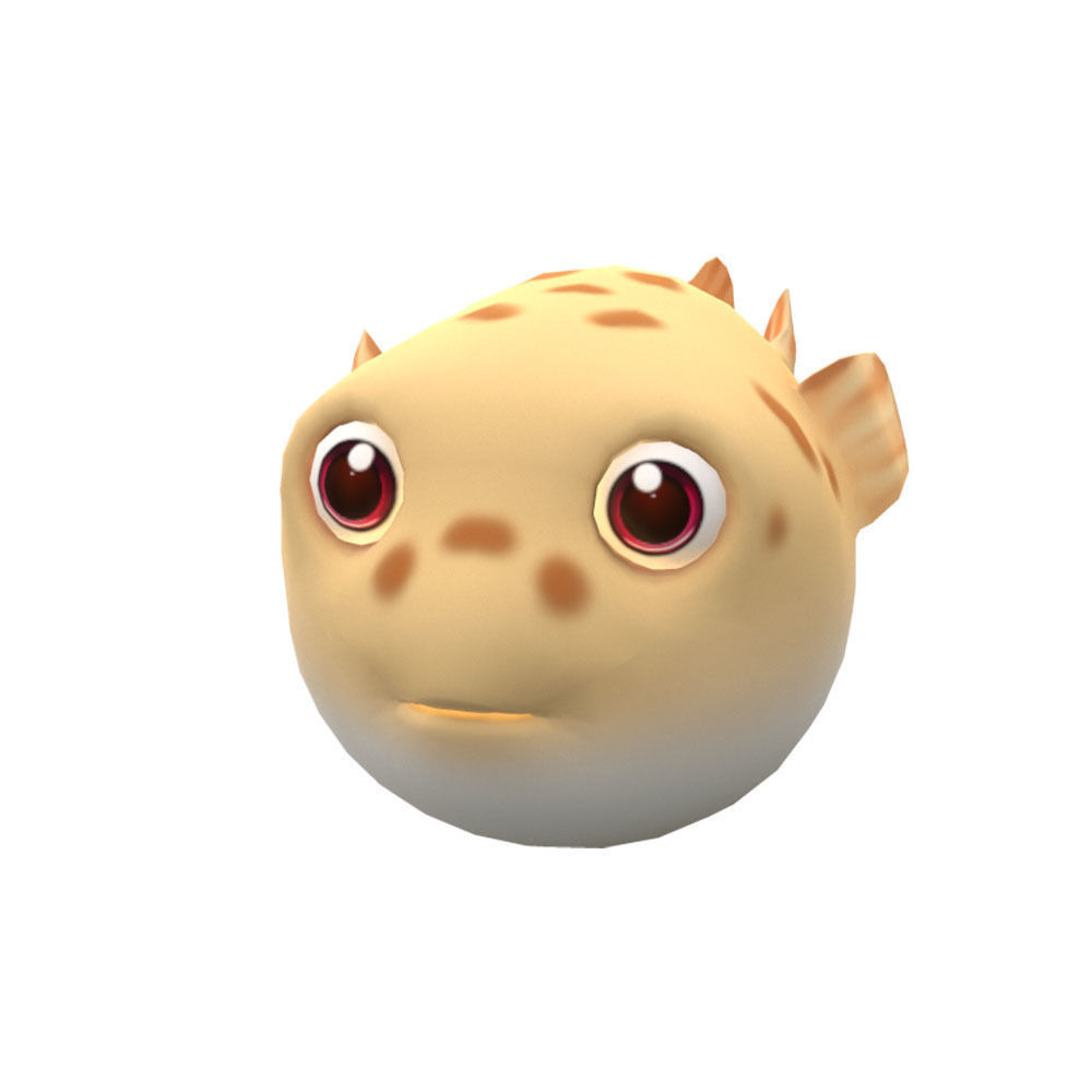 White Spotted Puffer Fish Animated  Low-poly 3D model_1
