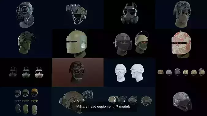 Military head equipment 3D Model Collection