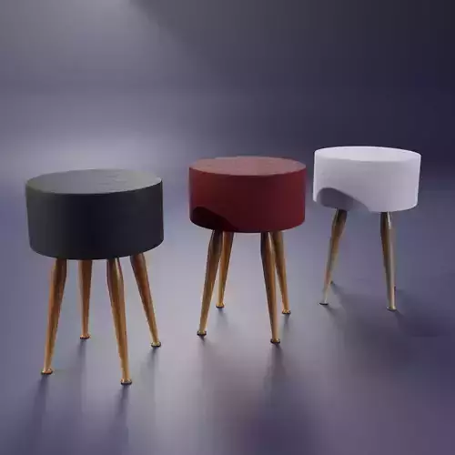 Stool - Realistic wood-leather Stool-Chair 