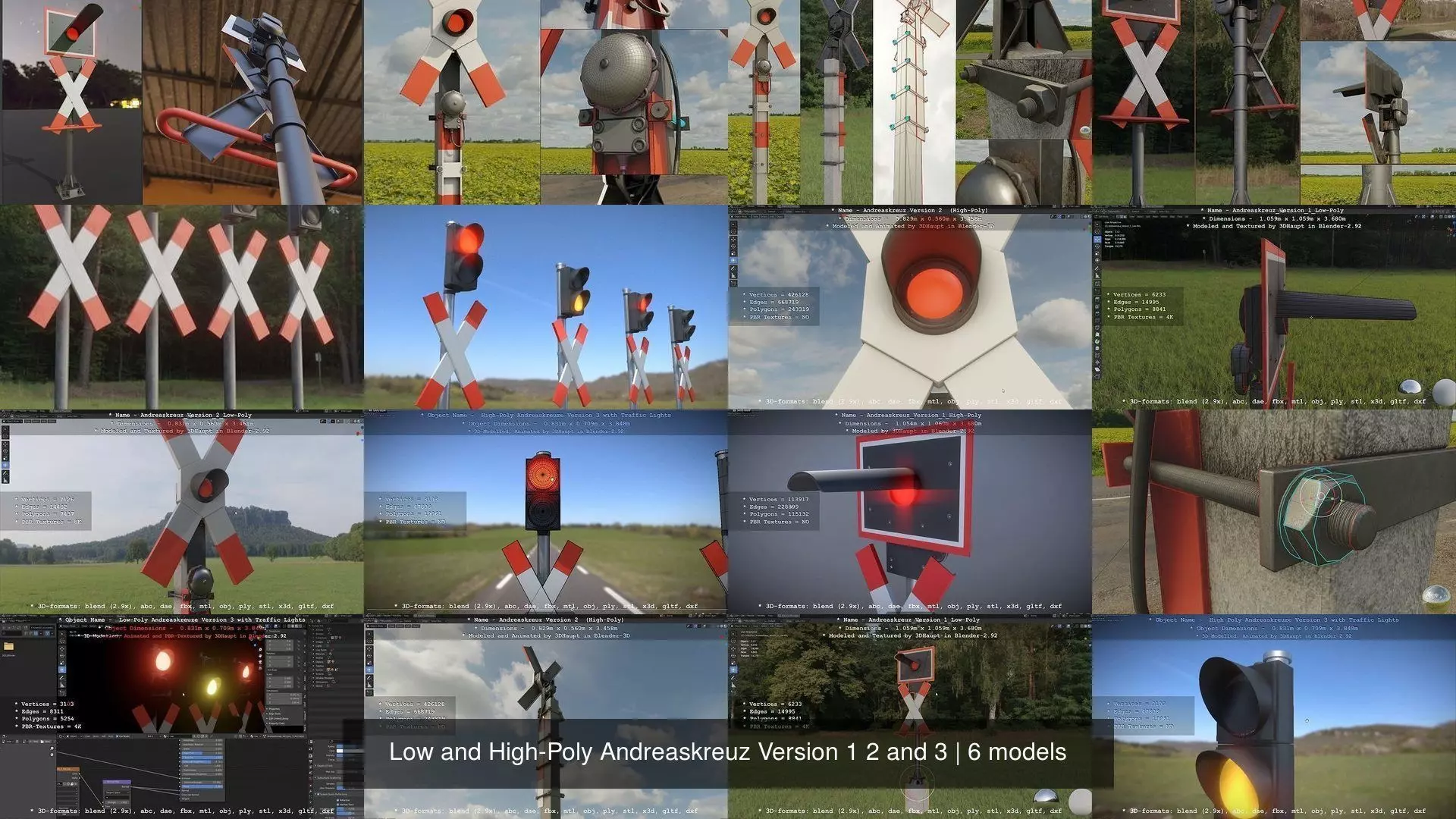 Low and High-Poly Andreaskreuz Version 1 2 and 3 3D Model Collection_0
